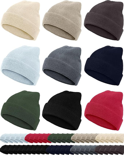 Jecery 50 Pack Winter Beanies Hats Bulk for Homeless Unisex Cold Weather Stretch Caps Warm Knitted Cuffed Hats for Women Men