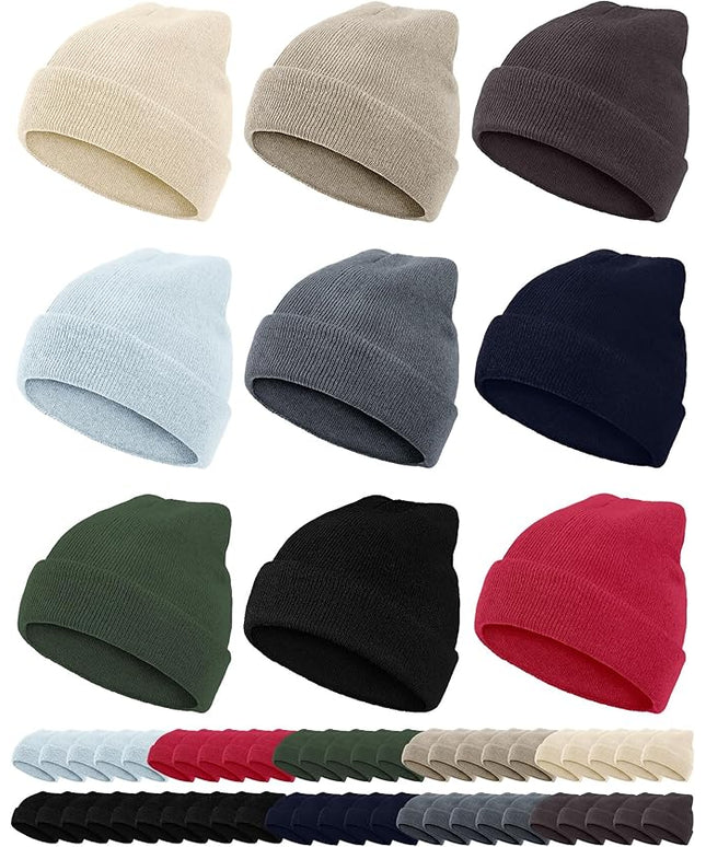 Jecery 50 Pack Winter Beanies Hats Bulk for Homeless Unisex Cold Weather Stretch Caps Warm Knitted Cuffed Hats for Women Men