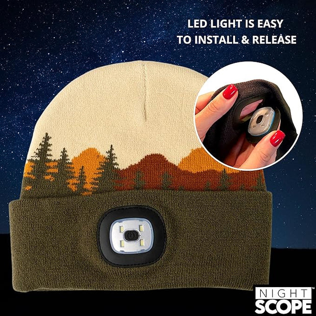Night Scope Classic Rechargeable LED Warm Knit Beanie Head Light Hat Headlamp for Outdoor Activities