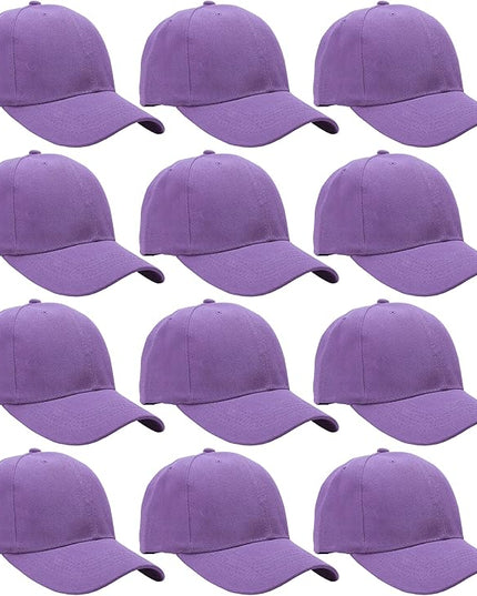 Falari Wholesale Bulk Lot 12-Pack Baseball Cap Adjustable Size Plain Blank Solid Color