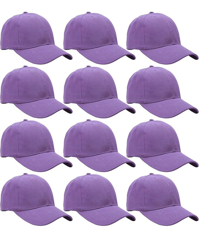 Falari Wholesale Bulk Lot 12-Pack Baseball Cap Adjustable Size Plain Blank Solid Color