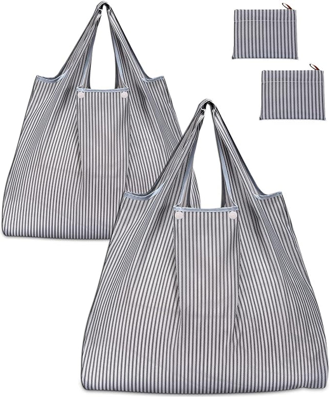 KINGMAS Reusable Grocery Bags, Eco-Friendly Folding Tote Shopping Bag fits in Pocket, Washable Waterproof Nylon Pouch Bags