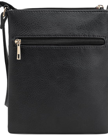 DELUXITY Crossbody Purse Bag Shoulder Bag Multi Pocket Zipper Purse | Black