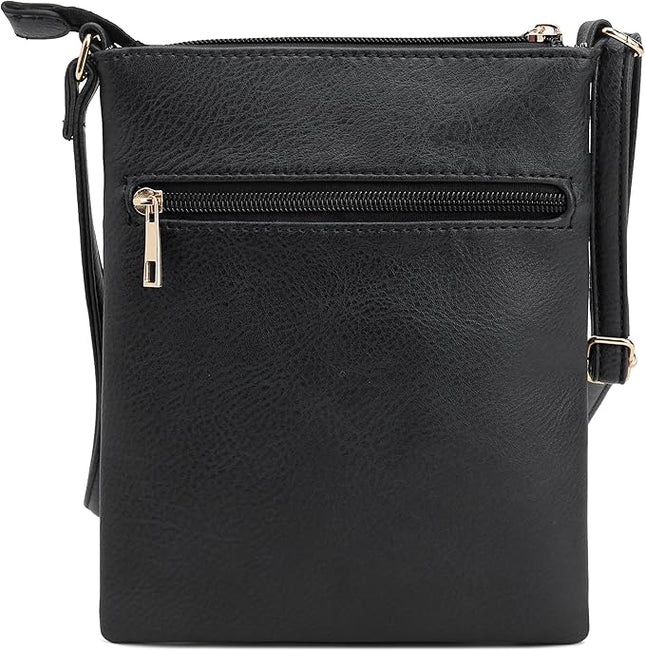 DELUXITY Crossbody Purse Bag Shoulder Bag Multi Pocket Zipper Purse | Black