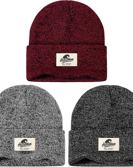 3 Packs Winter Beanie Hats for Men Women, Unisex Soft Warm Thick Beanies, Cuffed Knit Skull Cap