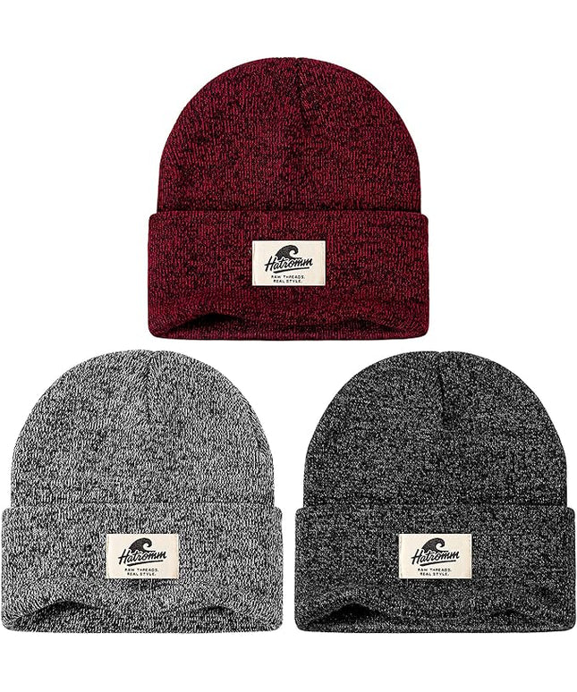 3 Packs Winter Beanie Hats for Men Women, Unisex Soft Warm Thick Beanies, Cuffed Knit Skull Cap