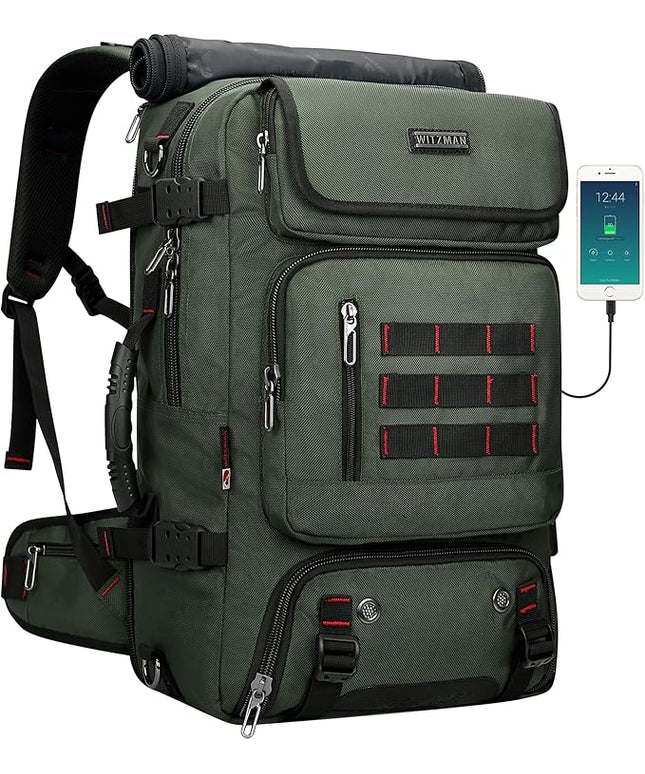 WITZMAN Carry on Travel Backpack for Men Women Airline Approved Convertible Nylon Duffle Backpack Luggage Bag (B682 Army Green)