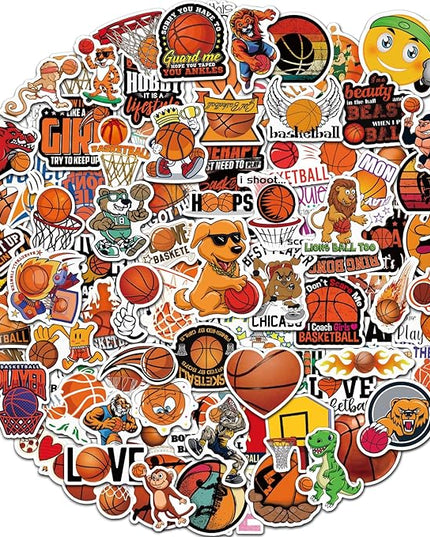 100 Pcs Sport Stickers for Kids, Basketball Water Bottle Stickers, Vinyl Waterproof Laptop Sticker for Water Bottle, Bulk Sticker Packs for Boys Kids Classroom Prizes for Elementary Students