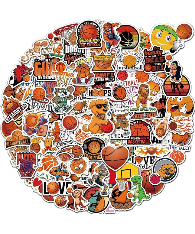 100 Pcs Sport Stickers for Kids, Basketball Water Bottle Stickers, Vinyl Waterproof Laptop Sticker for Water Bottle, Bulk Sticker Packs for Boys Kids Classroom Prizes for Elementary Students