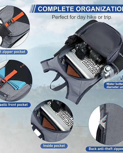 FIORETTO 15L Hiking Backpack for Women Men Mini Packable Backpack Lightweight Small Daypack for Camping Travel Outdoor, Grey and Black