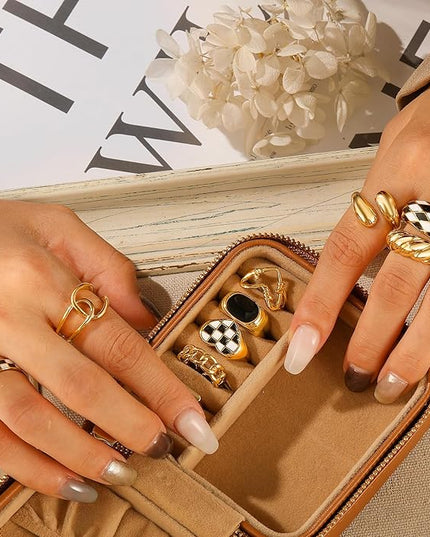 ÌF ME 10 PCS Gold Rings Set for Women Non Tarnish, 18K Gold Plated Chunky Stackable Rings, Statement Stacking Womens Ring Pack