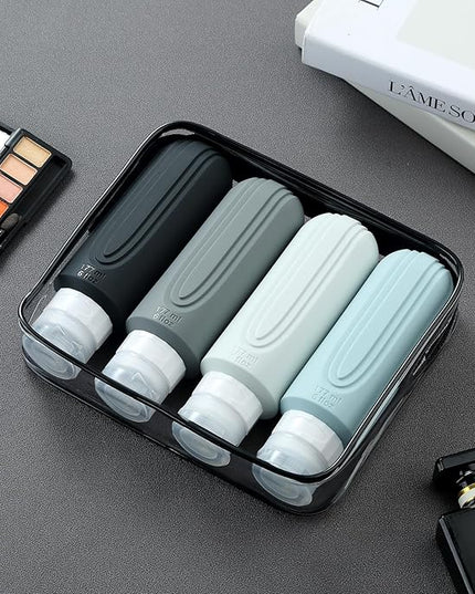 Travel Bottles for Toiletries, Large 6oz Oversize Containers, BPA Free Leak Proof Tubs Refillable Liquid Traveler Accessories with Toiletry Bag for Cometic Shampoo and Lotion Soap (4 Pack)