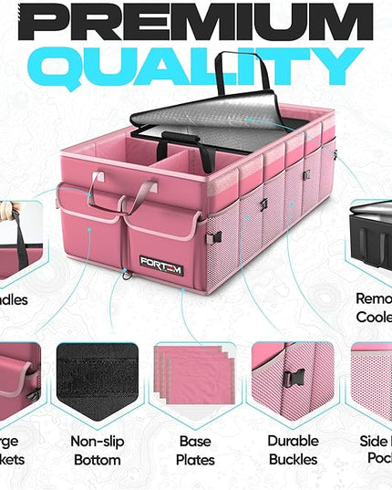 FORTEM Trunk Organizer with Cooler For SUV Car Trunk, Foldable Storage, Car Accessories for Women Men, Collapsible Bag, Perfect Christmas Gifts, 600D Oxford, Non Slip Bottom, Straps, Soft Cover (105L)
