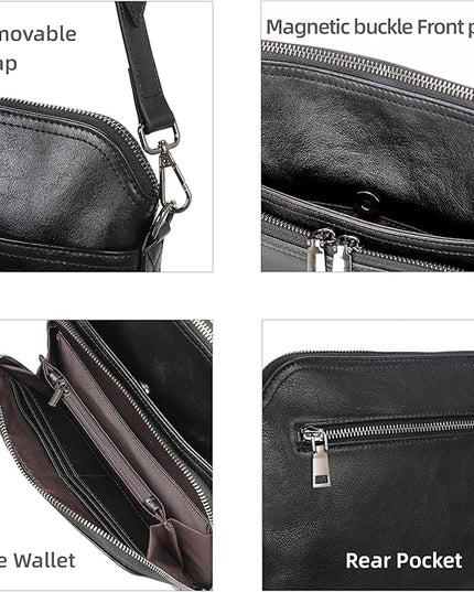 Iswee Leather Crossbody Bags for Women Multi Pockets Medium Shoulder Bag Lightweight Functional Travel Purse