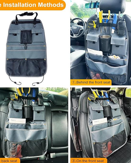 Car Seat Back Organizer with Multiple Storage Pockets, Black Mesh and Fabric, Universal Fit (grey)