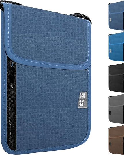Travel Neck Wallet with RFID Blocking – Passport Holder Organizer Neck Pouch – Portable Easy to Conceal Travel Pouch (Dark Blue)