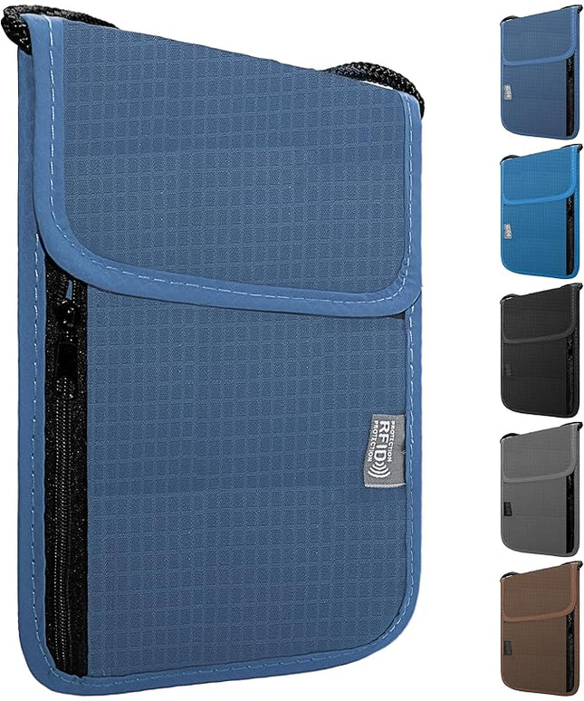 Travel Neck Wallet with RFID Blocking – Passport Holder Organizer Neck Pouch – Portable Easy to Conceal Travel Pouch (Dark Blue)