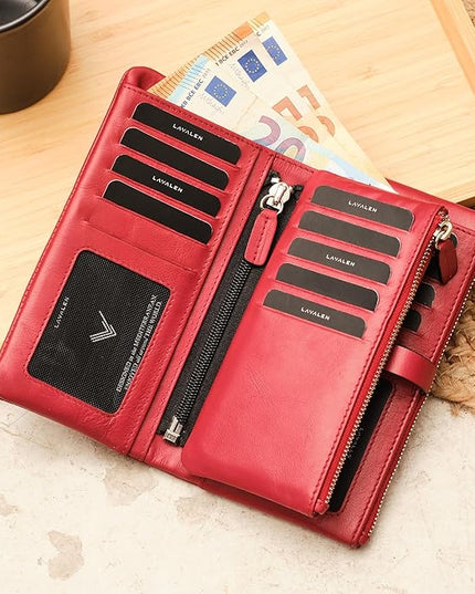 Lavalen Leather Purses for Women - Elegant Ladies Purse - RFID Wallet for Women - Leather Handcrafted Ladies Wallet - Small & Colourful with Coin Pocket & Cards - For daily Use - Box for Gift.