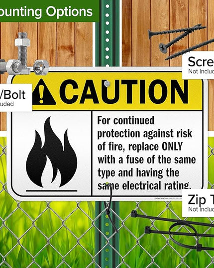 Warning For Continued Protection Against Risk Of Fire Replace Sign, 12x18 Inches, 3M EGP Reflective .063 Aluminum, Fade Resistant, Made in USA by My Sign Center