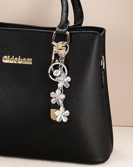XGALBLA Gold/Silver Initial Keychain Flower Charms for Key Cute Letter Keyring for Purse Handbag Backpack