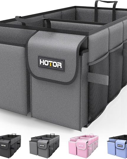 HOTOR Foldable Trunk Organizer - 2-Compartment 21.3"×12.6"×10.6" Grey SUV & Sedan Organizer for Accessories, Tools and Sundries