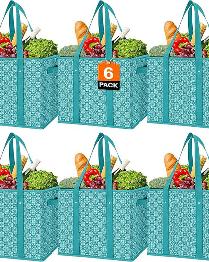 WISELIFE Reusable Grocery Bags [6 Pack],Large Grocery Tote Bag Water Resistant Shopping Bags Foldable Grocery Bag for Clothes,Shoes and Picnic,Green
