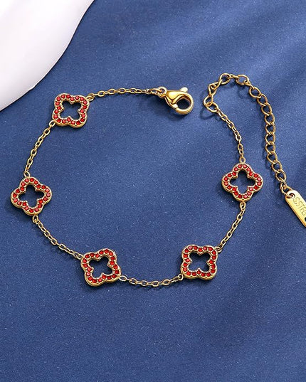 CLAIRETTE Premium PVD Gold-Plated Clover Lucky Bracelet for Women Flower Four Leaf Link Bracelets Trendy Jewelry Gifts for Women