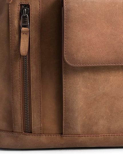 VELEZ Brown Leather Backpack for Men & Women - Large Capacity Laptop Travel Backpack with 17" Sleeve - Vintage Travel Bag with Adjustable Straps, Multiple Pockets & Trolley Sleeve