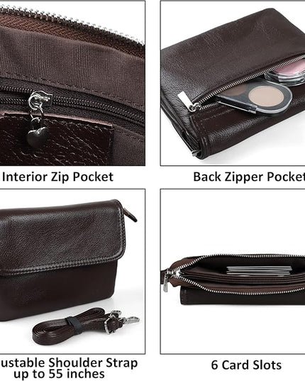 befen Genuine Leather Small Crossbody Bags for Women Cell Phone Bag Cross Body Purses,Silver Zipper