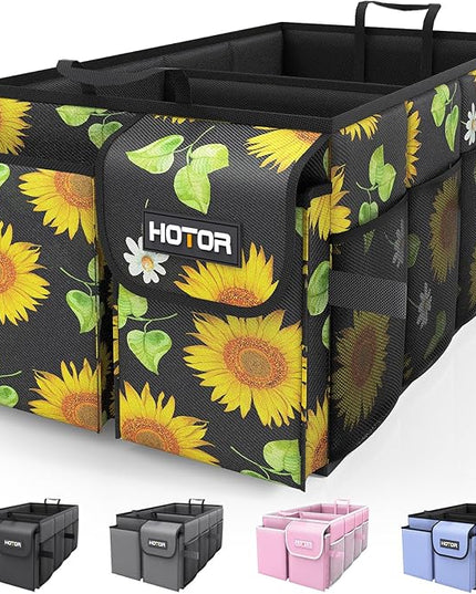 HOTOR Foldable Trunk Organizer - SUV & Sedan, Sturdy Car Organization with 2 Compartments, 21.3"12.6"10.6"