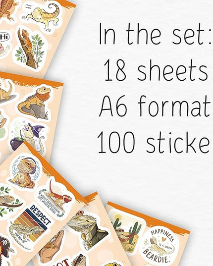 100Pcs Bearded Dragon Stickers for Water Bottle - Bearded Dragon Party Supplies - Gift for Women & Men