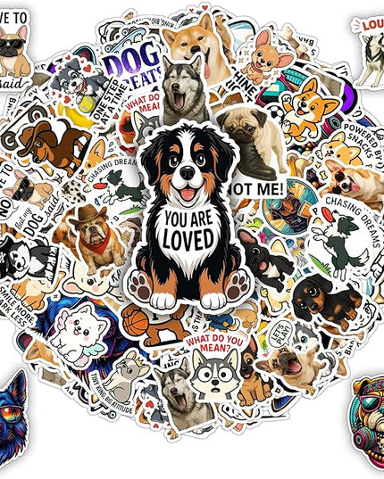 100 PCS Dog Stickers Pack, Vinyl Waterproof Decals of Puppies Breeds Prints Cartoon Dogs, Fun Gift for Teens Adults Women Laptop Birthday Wall Decor Water Bottle Scrapbook Car Luggage