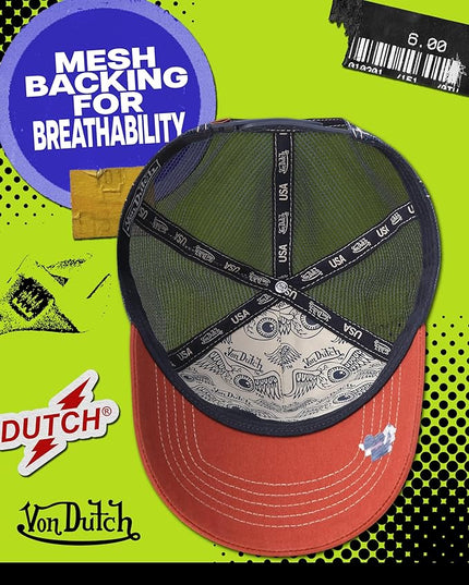Von Dutch Unisex Trucker Hat - Curved Bill Mesh Back Retro Classic Adjustable Snapback Baseball Cap for Men and Women