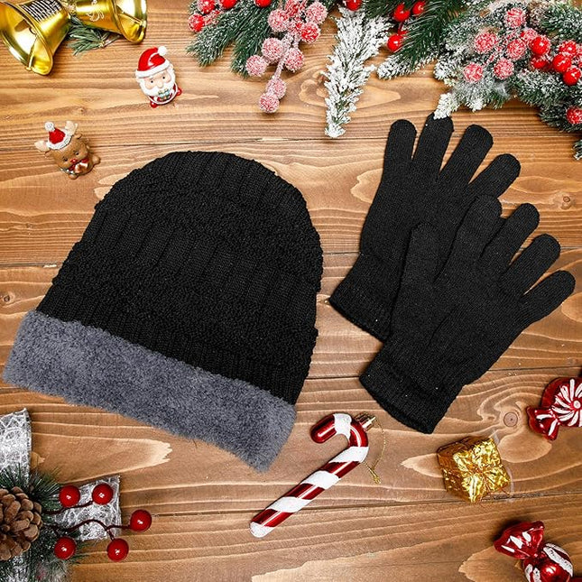 Suhine 40/110 Pcs Winter Hats and Gloves Bulk for Men Women Fleece Lined Beanie & Glove Set Unisex Hats Gloves for Homeless