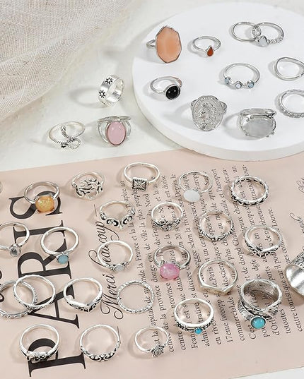 Subiceto 70 Pcs Vintage Crystal Ring Set Knuckle Rings for Women Bohemian Stackable Joint Rings Retro Boho Stacking Joint Finger Rings Pack