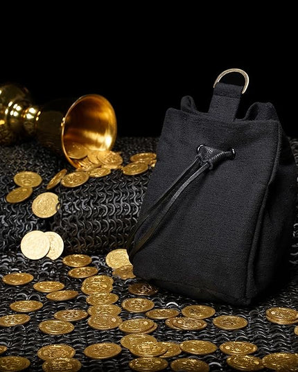 Mythrojan Drawstring Belt Pouch Renaissance Costume Accessories Jewelry Pouch - Black