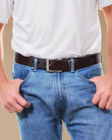 Buffway Men’s Full Grain Leather Belt – Solid One-Piece Leather, 1.5” Wide for Jeans & Business Casual, Gift Box Included