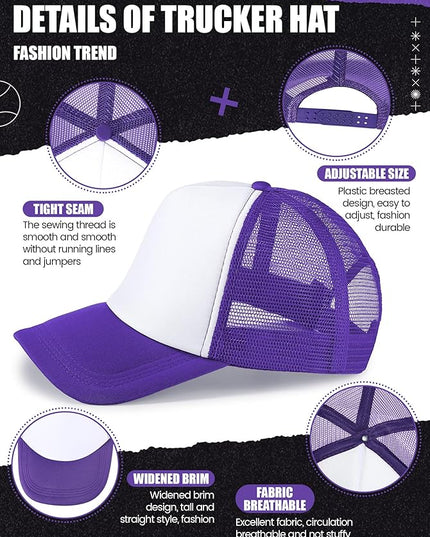 10 Pcs Sublimation Blank Trucker Hats Bulk Mesh Baseball Cap Polyester Mesh Trucker Hat for Men and Women