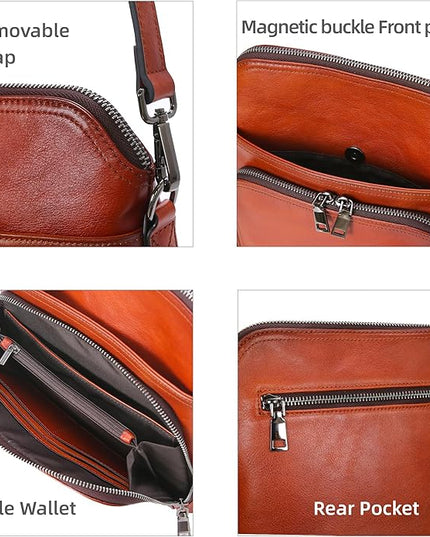 Iswee Leather Crossbody Bags for Women Multi Pockets Medium Shoulder Bag Lightweight Functional Travel Purse