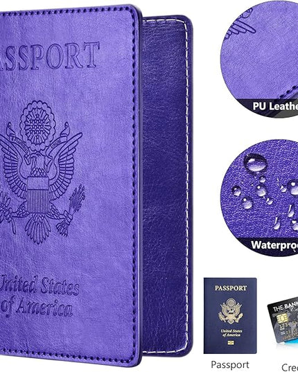 Passport and Vaccine Card Holder Combo, Passport Holder with Vaccine Card Slot, Passport Wallet, Passport Cover, Passport Case, Passport Holder for Women and Men(AKA-Bright purple)