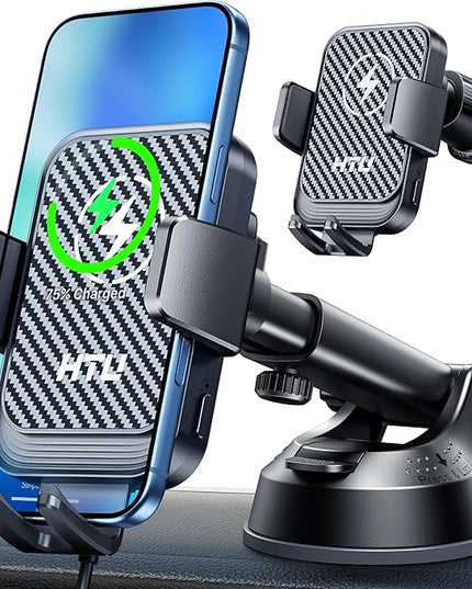 Wireless Car Charger, 15W Fast Charging Auto Clamping Car Charger Phone Mount Phone Holder fit for iPhone 17 16 15 14 13 12 Pro Max 11 SE XR XS for Samsung Galaxy S25 Ultra S24 S23,Black