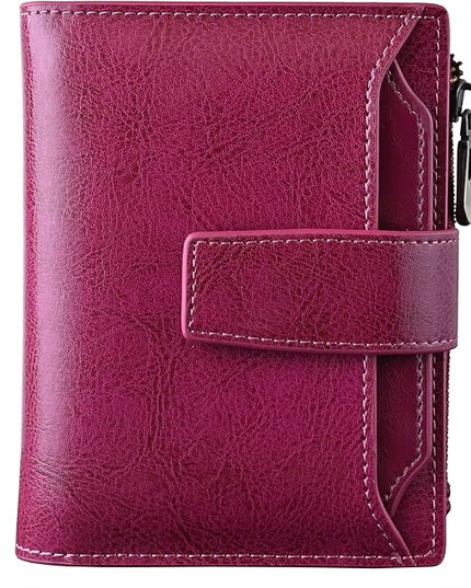 Bveyzi Women's Small Leather RFID Blocking Bifold Zipper Pocket Wallet Ladies Credit Card Slots Purse with id Window
