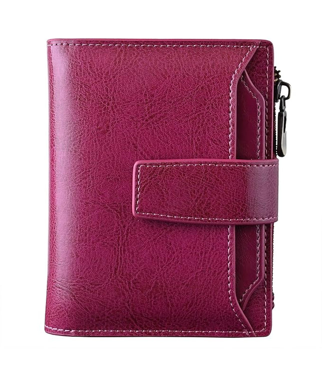Bveyzi Women's Small Leather RFID Blocking Bifold Zipper Pocket Wallet Ladies Credit Card Slots Purse with id Window
