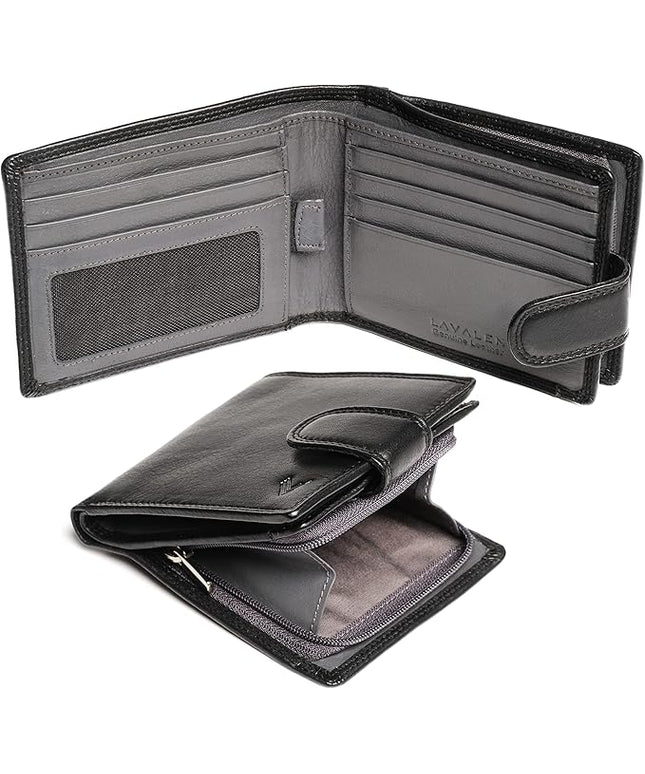 Lavalen Soft Leather Wallet for Men - Mens Wallet Bifold with Zipper Coin Pocket - Holds Bills, Credit Cards, Coins - Carteras para Hombres Piel - Billeteras de Hombres Cuero Original - RFID Blocking.