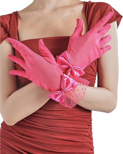 Sahabowi Satin Gloves Formal Bridal Banquet Party Wedding Opera Solid Colorful Mitten For Women