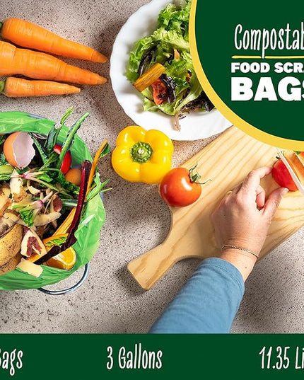 2.6-3 Gallon Compostable Trash Bags Drawstring 50 Bags Extra Thick 1 Mil 11.36 Liter Small Biodegradable Trash Bags for Kitchen Countertop Bin ASTM D6400, US BPI and OK Compost Home Certified