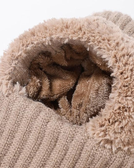 HUAMULAN Women Winter Beanie Hats One Piece Fleece Lined Knit Balaclavas Mask Set Skull Neck Circle Scarf Ski Snow Hat Pompom