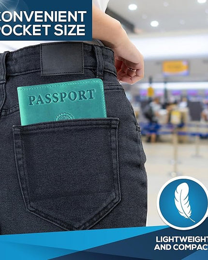 Ciana Passport Holder for Travel – PU Leather Passport Cover and Card Holder for Men & Women – Slim Passport Holder with Card Protector Slot, Travel Must Haves (Turquoise)
