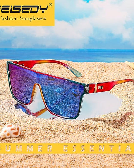 FEISEDY Sunglasses for Women Men, Fashion Mirrored Single Lens, Driving Beach Sunnies UV400 Shades B2996
