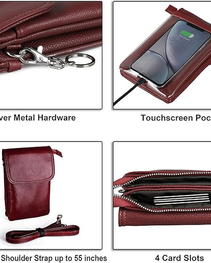 befen Genuine Leather Small Crossbody Bags for Women Cell Phone Bag Cross Body Purses,Silver Zipper